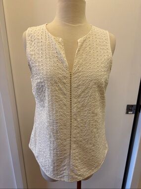 Sleeveless Eyelet Split-Neck white top